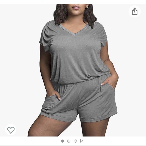 Gray lavender short sleeve romper-4x - Picture 3 of 3